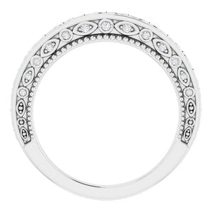 14K White Gold Round Polished .08 Ctw Natural Diamond Vintage-Inspired Band Size 7
