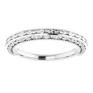 14K White Gold Round Polished .08 Ctw Natural Diamond Vintage-Inspired Band Size 7