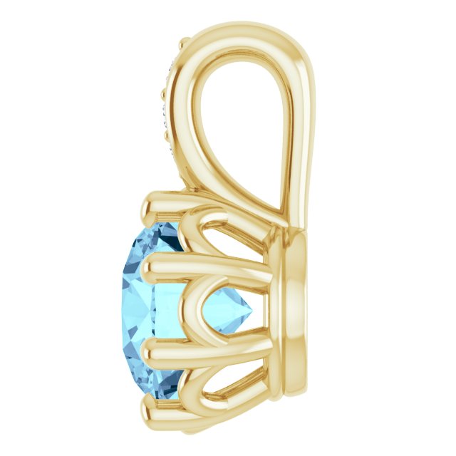 14K Yellow Gold Round  6Mm I1, G-H Polished Natural Aquamarine And .015 Ctw Natural Diamond Pendant