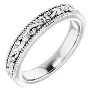 14K Yellow Or White Or Rose Gold Or Sterling Silver Or Platinum 3.2 Mm Polished Floral Band