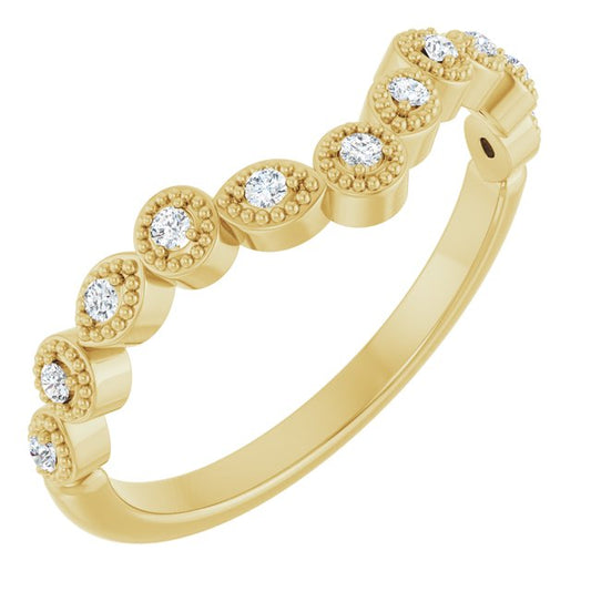 14K Yellow Gold Round 1.3 Mm Polished 1/10 Ctw Natural Diamond Vintage-Inspired Contour Band, Size 7