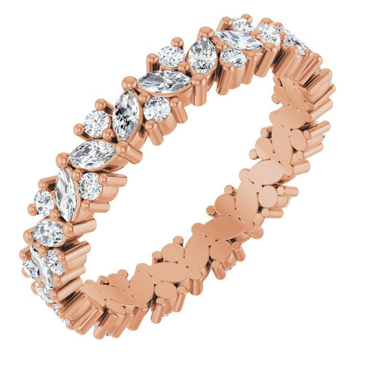 14K Rose Gold Marquise 3 X 1.5 Mm Si2-Si3, Ghi Polished 1 1/5 Ctw Natural Diamond Cluster Eternity Band, Size 7
