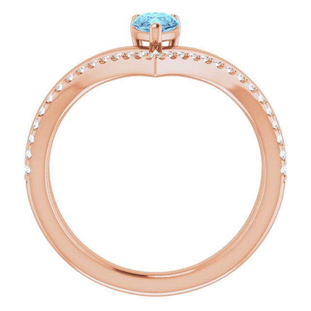14K Rose Gold Pear 6 X 4 Mm Polished Natural Aquamarine And 1/6 Ctw Natural Diamond Negative Space Ring, Size 7
