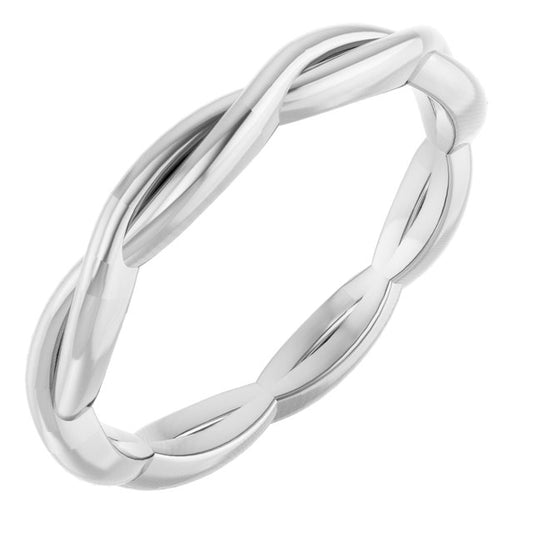 10K White Gold Polished Woven Standard-Fit Band, Size 7