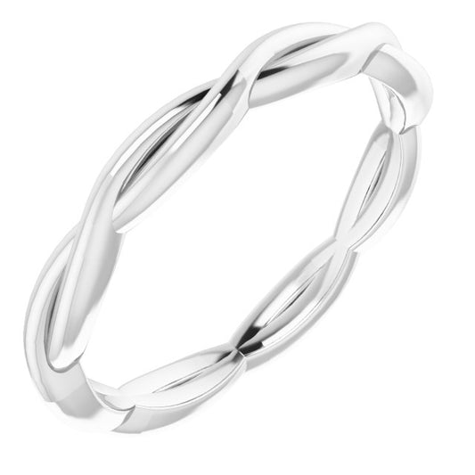 14K White Gold Polished Woven Standard-Fit Band, Size 8
