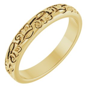 14K Yellow Gold 3 Mm Polished Floral Band Size 6