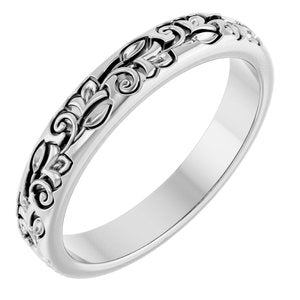 14K White Gold 3 Mm Polished Floral Band Size 8