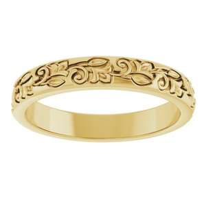 14K Yellow Gold 3 Mm Polished Floral Band Size 6