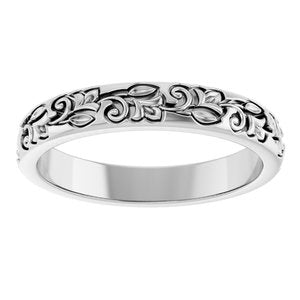 14K White Gold 3 Mm Polished Floral Band Size 8