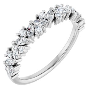 14K White Gold Marquise 3 X 1.5 Mm Polished 1/2 Ctw Lab-Grown Diamond Anniversary Band Size 7