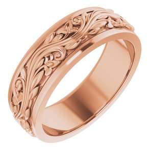 14K Yellow Or White Or Rose Gold Floral Inlay Flat Band