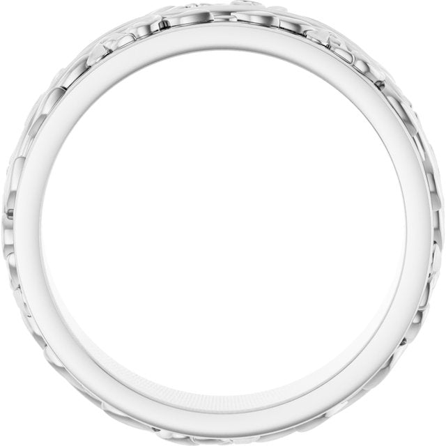 14K Yellow Or White Gold Or Sterling Silver Or Platinum Polished Sculptural Inlay Standard-Fit Flat Band