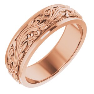 14K Yellow Or White Or Rose Gold Floral Inlay Flat Band