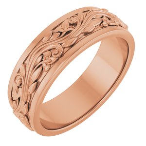 10K Yellow Or White Or Rose Gold Floral Inlay Flat Band