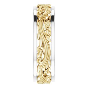 10K Or 14K Or 18K Yellow Or White Gold Or Sterling Silver 7 mm Floral Inlay Flat Band
