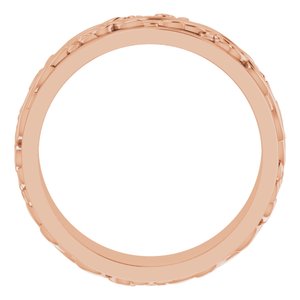 14K Yellow Or White Or Rose Gold Floral Inlay Flat Band