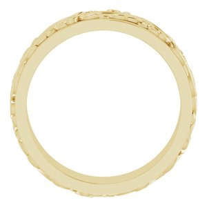 18K Yellow Or White Or Rose Gold Floral Inlay Flat Band