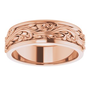 14K Yellow Or White Or Rose Gold Floral Inlay Flat Band