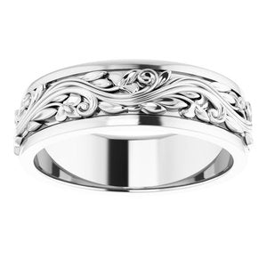 14K Yellow Or White Or Rose Gold Floral Inlay Flat Band