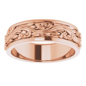 14K Yellow Or White Or Rose Gold Floral Inlay Flat Band