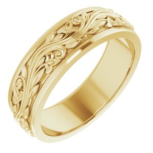 10K Yellow Gold 7 mm Floral Inlay Flat Band Size 12