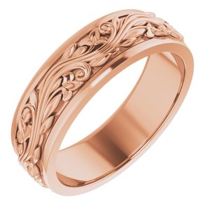 14K Yellow Or White Or Rose Gold Floral Inlay Flat Band