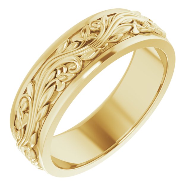 14K Yellow Or White Gold Or Sterling Silver Or Platinum Polished Sculptural Inlay Standard-Fit Flat Band