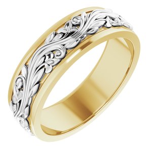 10K Or 14K Or 18K Yellow Or White Gold Or Sterling Silver 7 mm Floral Inlay Flat Band