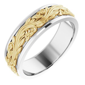 10K Or 14K Or 18K Yellow Or White Gold Or Sterling Silver 7 mm Floral Inlay Flat Band