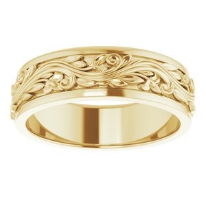10K Yellow Gold 7 mm Floral Inlay Flat Band Size 12