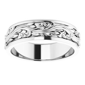 10K Yellow Or White Or Rose Gold Floral Inlay Flat Band