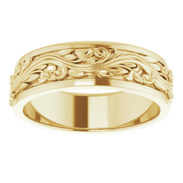 14K Yellow Or White Gold Or Sterling Silver Or Platinum Polished Sculptural Inlay Standard-Fit Flat Band