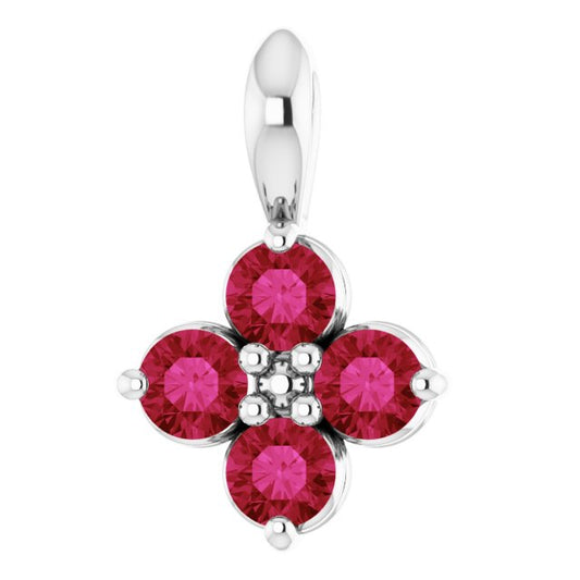 Sterling Silver Round  2 Mm Polished Imitation Ruby Pendant