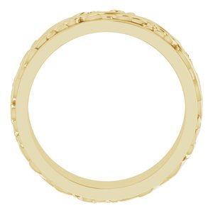 18K Yellow Or White Or Rose Gold Floral Inlay Flat Band