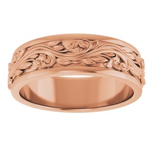 14K Yellow Or White Or Rose Gold Floral Inlay Flat Band