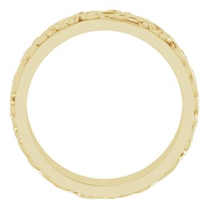 18K Yellow Or White Or Rose Gold Floral Inlay Flat Band