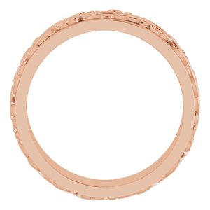 14K Yellow Or White Or Rose Gold Floral Inlay Flat Band