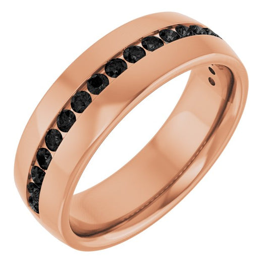 14K Rose Gold Round 1.7 Mm Polished 3/8 Ctw Natural Black Diamond Band, Size 7