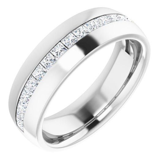 14K White Gold Square 2 X 2 Mm Si2-Si3, G-H Polished 1 Ctw Natural Diamond Band, Size 7