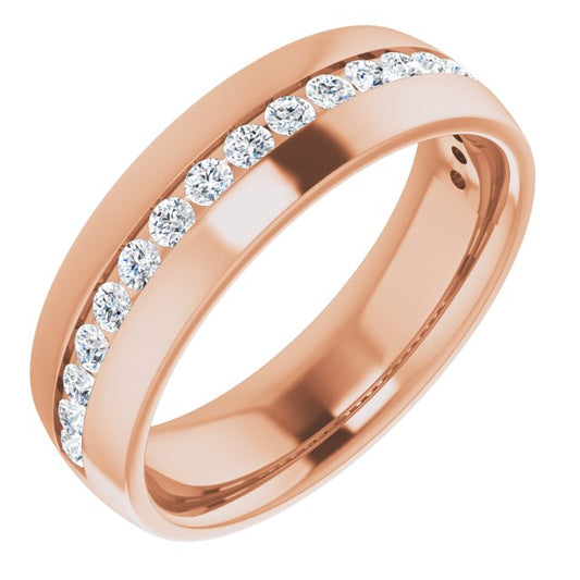 14K Rose Gold Round 2 Mm Si2-Si3, G-H Polished 1/2 Ctw Natural Diamond Band, Size 7