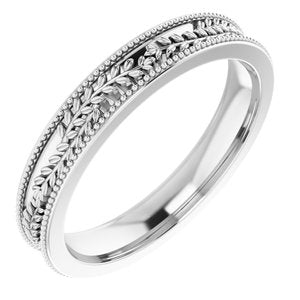 14K White Gold Floral Band Size 8