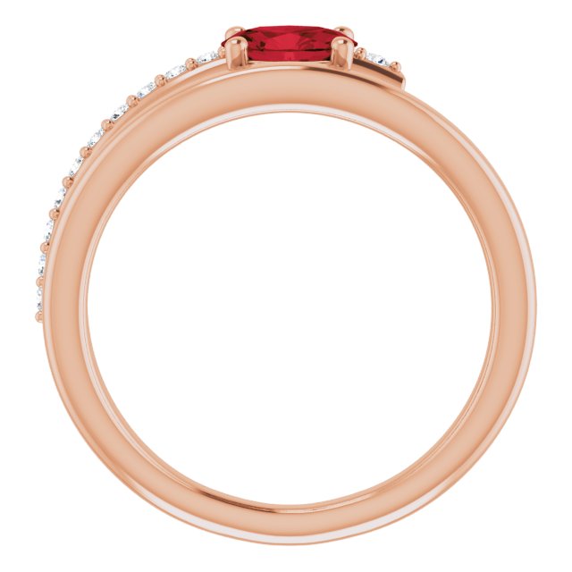 14K Rose Gold Oval 6 X 4 Mm Polished Natural Mozambique Garnet And 1/8 Ctw Natural Diamond Bypass Ring, Size 7