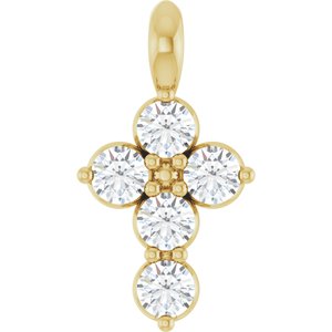 14K Yellow Gold Round 11.5 X 6.1 Mm 2Mm G-H I1 1/6 Ctw Natural Diamond Cross Pendant