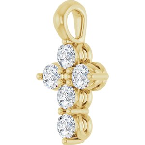 14K Yellow Gold Round 11.5 X 6.1 Mm 2Mm G-H I1 1/6 Ctw Natural Diamond Cross Pendant