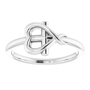 Sterling Silver Polished Cross With Heart Youth Ring Size 3