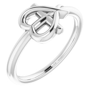 Sterling Silver Polished Cross With Heart Youth Ring Size 3
