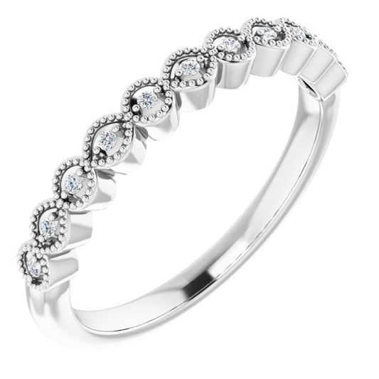 14K White Gold Oval 7 X 5 Mm Si2-Si3, G-H Polished .05 Ctw Natural Diamond Band, Size 7
