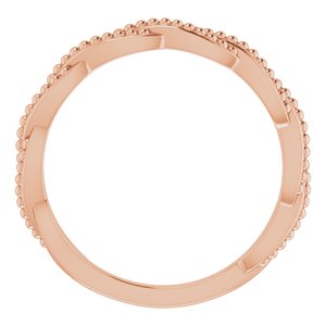 14K Rose Gold Polished Stackable Twisted Beaded Ring Size 7