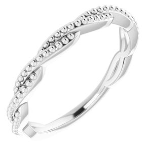 14K White Gold Polished Stackable Twisted Beaded Ring Size 7
