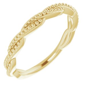 14K Yellow Gold Polished Stackable Twisted Beaded Ring Size 7